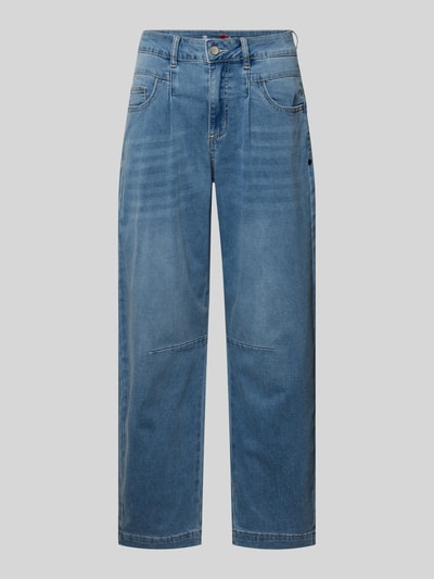 Produktfoto, Straight Fit Jeans in verkürzter Passform Modell 'Cozy' von Buena Vista in mittlerem Blau, 5-Pocket-Design, elastischer Baumwoll-Mix, sichtbare Knopf- und Reißverschlussleiste, dezente Waschung, Damen Jeans