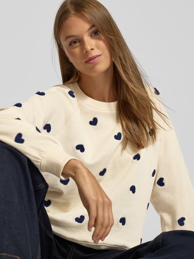 ICHI Sweatshirt met ribboorden, model 'KASURA' Offwhite - 3