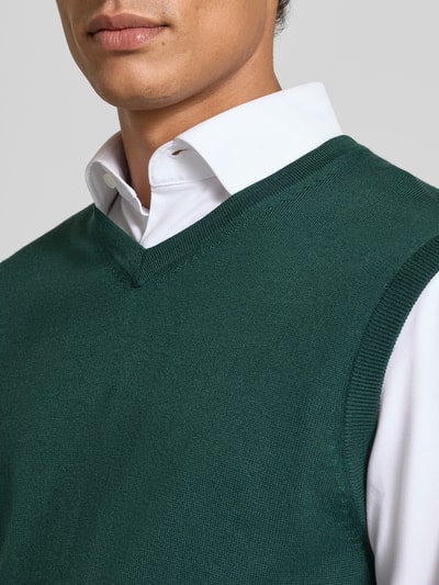 Christian Berg Men Gebreid shirt van een mix van merinowol met V-hals Flessengroen - 3