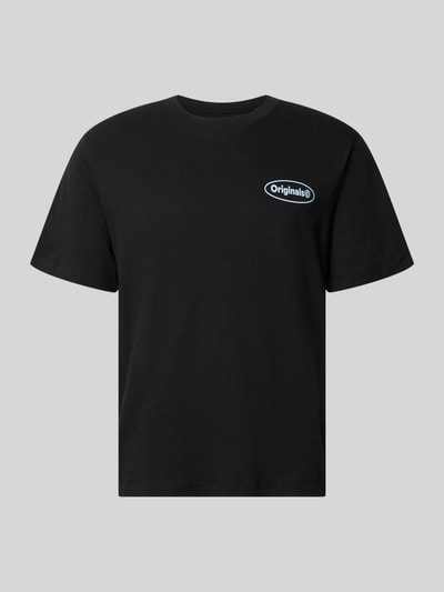 Produktfoto, schwarzes Herren T-Shirt mit Logo-Print aus Reine Baumwolle, Straight Fit, Modell 'RIVIERA VINTAGE POSTER' von JACK & JONES