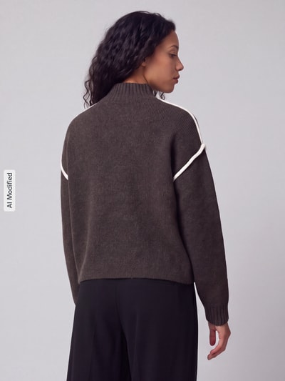 VERO MODA Pullover mit Kontrastpaspel am Ärmel Schoko Melange 5
