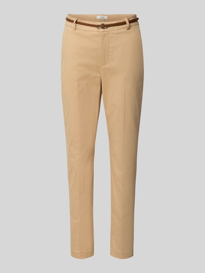 Produktfoto, Stoffhose mit französischen Eingrifftaschen Modell 'DAYS' von B.Young, beige, gerader Schnitt, Baumwoll-Elasthan-Mix, Gürtelschlaufe, sichtbarer Knopf und Reißverschluss, gepflegte glatte Textur, geeignet für Damen, modernes Design, praktischer Stoffgürtel, Gesäßtaschen, Bundweite und Innenbeinlänge wie angegeben.