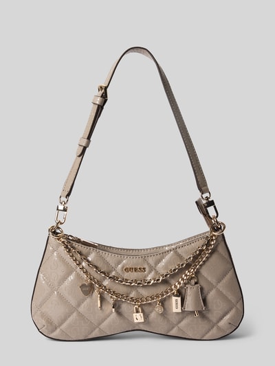 Produktfoto, Shoulder Bag mit Logo-Detail Modell 'Libby' von GUESS z główną przegrodą na zamek błyskawiczny, odpinanym paskiem na ramię, detalem z logo, w imitacji skóry, ozdobnym detalem; szerokość w rozmiarze 1: 30 cm, długość w rozmiarze 1: 16 cm, głębokość w rozmiarze 1: 5 cm, długość paska na ramię w rozmiarze 1: 55 cm.