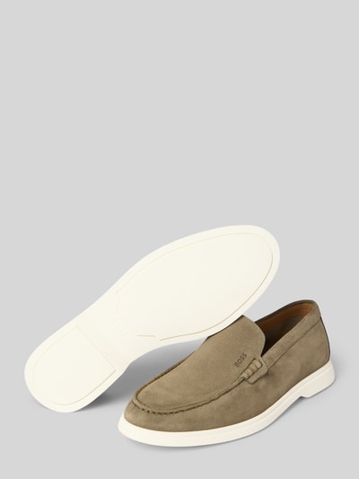 BOSS Lederloafer mit Label-Prägung Modell 'Sienne' Oliv 4