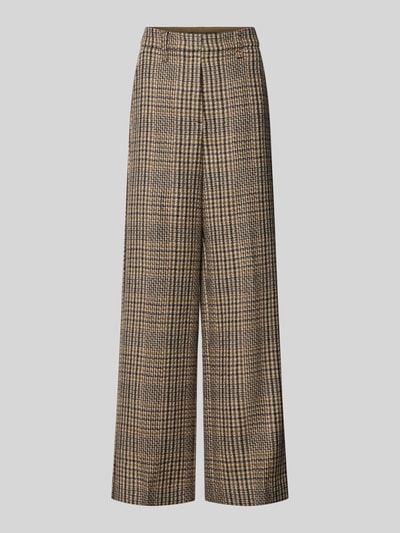 Produktfoto, Wide Fit Stoffhose aus reiner Schurwolle von Luisa Cerano in braun-beigem Karomuster mit elastischem Bund und Gesäßtasche