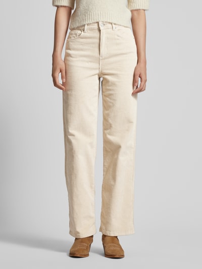 Vero Moda Wide fit corduroy broek met logopatch, model 'TESSA' Ecru - 4