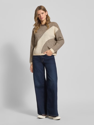 Pieces Loose fit gebreide pullover met all-over motief, model 'LINNA' Beige gemêleerd - 1