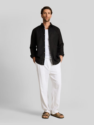 Tom Tailor Regular Fit Freizeithemd aus Leinen-Baumwolle-Mix Black 1