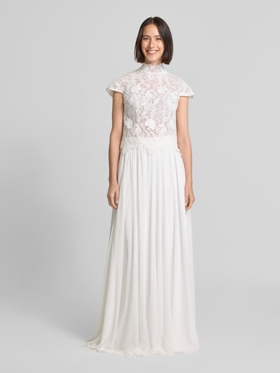 Luxuar Slim Fit Blusenshirt mit Häkelspitze Offwhite 1