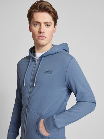 Superdry Sweatjack met labelstitching, model 'ESSENTIAL LOGO' Blauw - 3