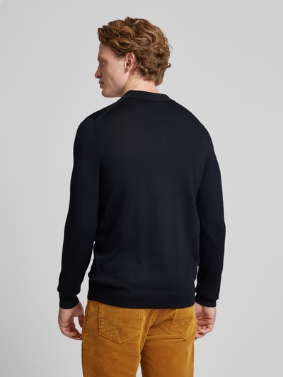 Christian Berg Men Slim fit gebreide pullover met polokraag Marineblauw - 5