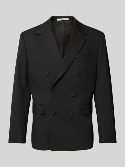 Produktfoto, Regular Fit Anzugsakko mit Viskose-Anteil Modell 'LIAM' von Selected Homme, Optik: Unifarben, Reverskragen, Rückenschlitz, zweireihige Knopfleiste, Langarm, dekorative Knöpfe, Brustleistentasche, Pattentaschen, glatte Struktur, schwarze Farbe