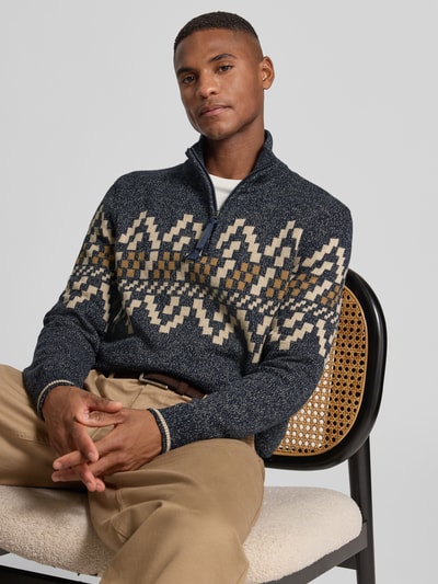 Lerros Sweter z dzianiny o kroju regular fit z kołnierzem zapinanym Ciemnoniebieski 3