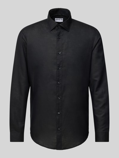 Jake*s Slim Fit Freizeithemd aus Leinen-Baumwoll-Mix Black 2
