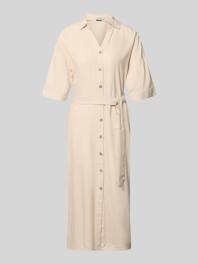 Produktfoto, Relaxed Fit Midikleid aus Leinen-Mix Modell 'Falakka' von B.Young in Beige, Umlegekragen, Knopfleiste, Halbarm, glatte Textur