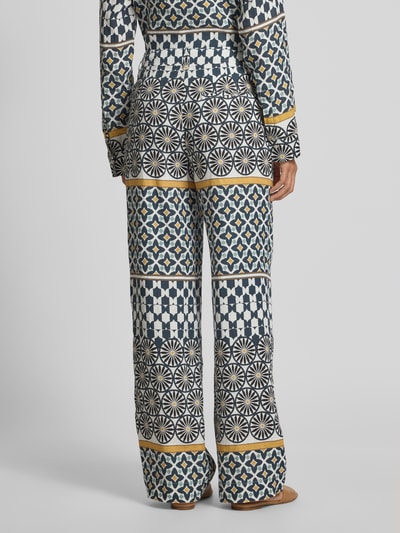 Marc O'Polo Loose fit linnen broek met all-over motief Marineblauw - 5