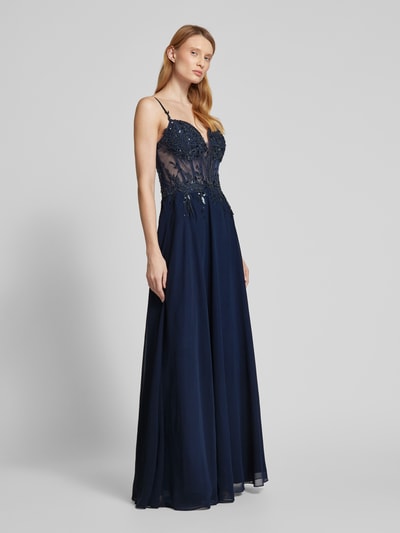 Luxuar Abendkleid mit Zierstein- und Paillettenbesatz Dunkelblau 1