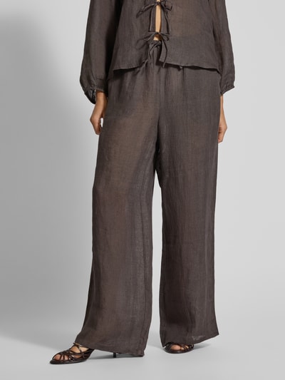 Christian Berg Woman Wide Leg Leinenhose mit Eingrifftaschen Schoko 4