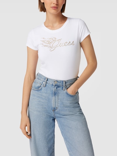 Guess T-Shirt mit Ziersteinbesatz Offwhite 4