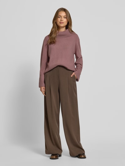 COMMA Sweter z dzianiny o kroju loose fit z mieszanki wełny z golfem Fiołkoworóżowy 1