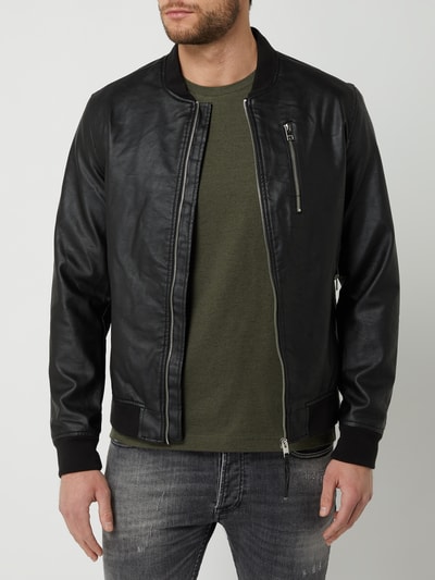 Jack & Jones Bluzon z imitacji skóry model ‘Flake Bomber’ Czarny 4