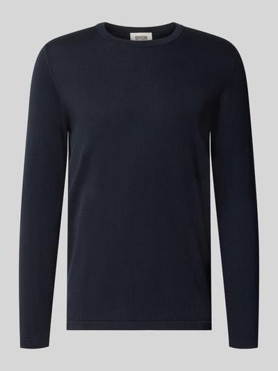 Produktfoto, Slim Fit Langarmshirt reine Baumwolle von DRYKORN, granatowa bawełna, krój slim fit, okrągły dekolt, prążkowane ściągacze, Długość tyłu w rozmiarze M: 70 cm, Długość rękawów w rozmiarze M: 70 cm