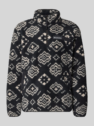 Produktfoto, Regular Fit Pullover mit Logo-Patch von Columbia, Polar, krój regular fit, naszywka z logo, kołnierz zapinany, długość tyłu w rozmiarze M: 70 cm, długość rękawów w rozmiarze M: 68 cm, ciemne i jasne geometryczne wzory, miękka tekstura