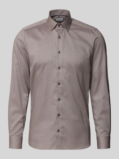 Produktfoto, Slim Fit Freizeithemd mit Kentkragen von OLYMP Level Five in dezentem Braun, Baumwoll-Mix, durchgängige Knopfleiste, Langärmelig, Sportmanschetten, Rückenlänge 80 cm, Schulterbreite 46 cm, Ärmellänge 67 cm