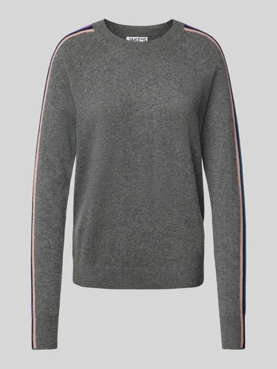 Jake*s Casual Kaschmirpullover mit gerippten Abschlüssen Dunkelgrau Melange 2