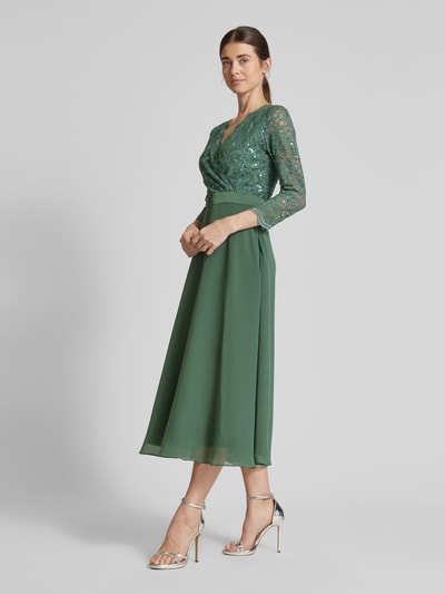 Swing Cocktailkleid mit Spitzenbesatz Oliv 1