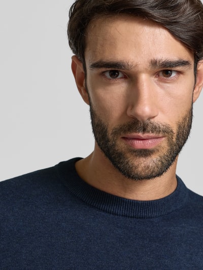 MCNEAL Gebreide pullover van een mix van katoen en kasjmier met ronde hals Marineblauw gemêleerd - 3