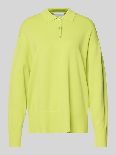 Productfoto, Strick-Polohemd im Wide Fit - curated by Tinvcb van SIC, dames longsleeve in gebreide look, relaxed fit, polokraag, elastische mouwboorden, ruglengte 62 cm, mouwlengte 56 cm, felgele kleur, rechte vormen, zachte textuur