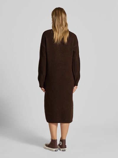 Pieces Relaxed fit gebreide jurk met wol, model 'JENNA' Donkerbruin - 5