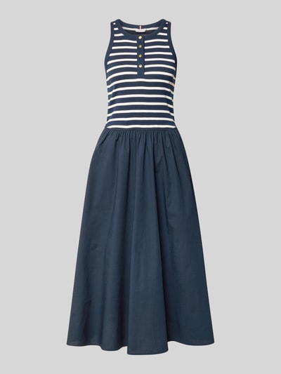 Produktfoto, A-Linie Freizeitkleid aus reiner Baumwolle von Tommy Hilfiger, granatowo-białe paski, długość maxi, szerokie ramiączka, kieszenie boczne, mieszanka bawełny