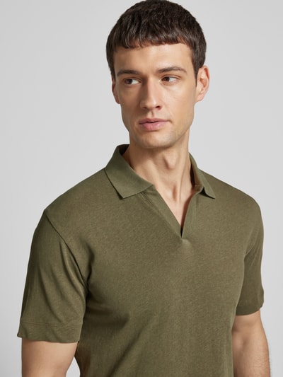 Marc O'Polo Regular fit poloshirt van een mix van katoen en linnen Olijfgroen - 3