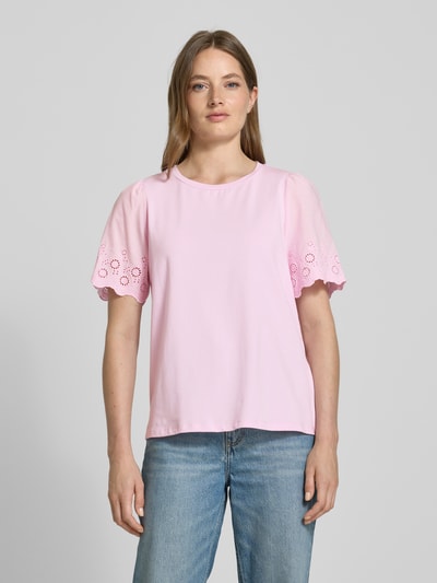 Vila T-shirt met broderie anglaise, model 'CELIANA' Roze - 4
