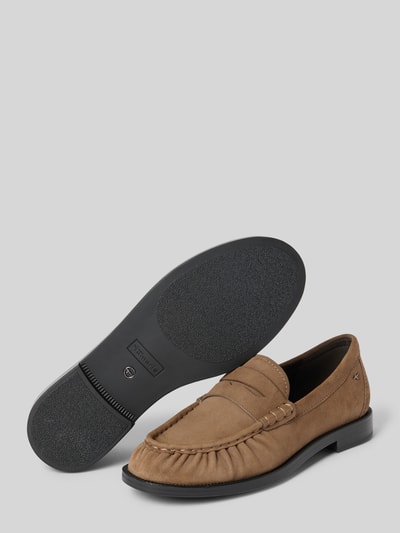 Produktfoto, loafersy Loafer aus echtem Rindsleder von Tamaris w kolorze jasnobrązowym, zaokrąglony nosek, matowa faktura, damskie.