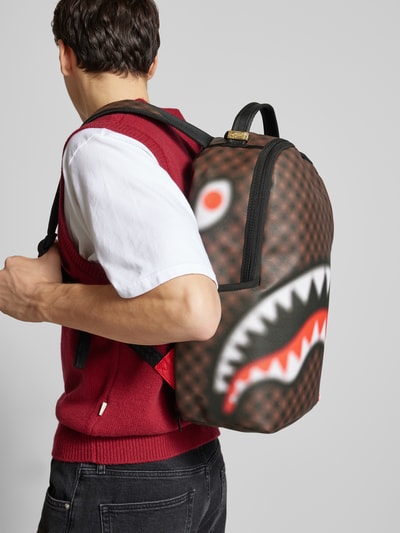 Sprayground Rugzak met labelpatch, model 'SHARK IN PARIS' Donkerbruin - 1