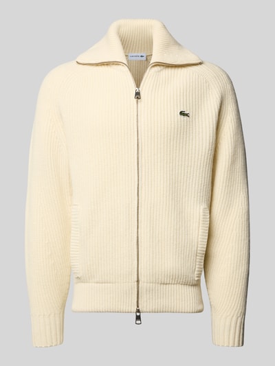 Produktfoto, Regular Fit Strickjacke aus Baumwoll-Mix von Lacoste in Optik: Unifarben, Feinstrick, Stehkragen, Nahtreißverschluss, Logo-Detail