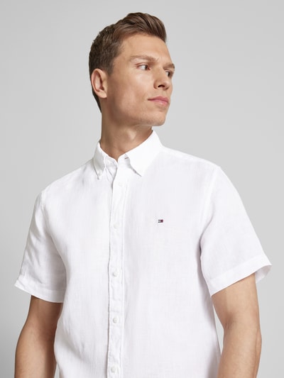 Tommy Hilfiger Regular Fit Leinenhemd mit Button-Down-Kragen Weiss 3