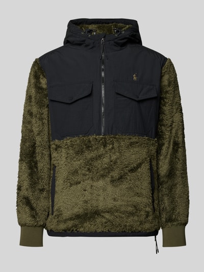 Polo Ralph Lauren Fleecepullover mit Kapuze und Brusttaschen Modell 'CURLY' Oliv 2