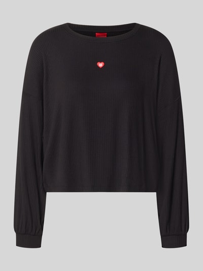 Produktfoto, schwarzes Relaxed Fit Sweatshirt aus Modal-Mix Modell 'HUGO HEART' von HUGO, dezente Rippenstruktur, Damen Sweatshirt von HUGO