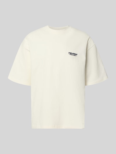 Produktfoto, T-Shirt mit Rundhalsausschnitt und Logo-Print von REVIEW aus Reine Baumwolle, Modern Fit, in Weiß, Rückenlänge bei Größe M 68 cm