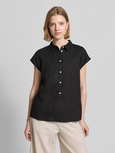 ICHI regular fit blouse van mix van linnen en viscose model 'LINNO' Zwart - 4