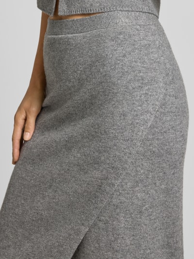 Oui Spódnica midi z mieszanki wełny z efektem dzianiny Jasnoszary melanż 3