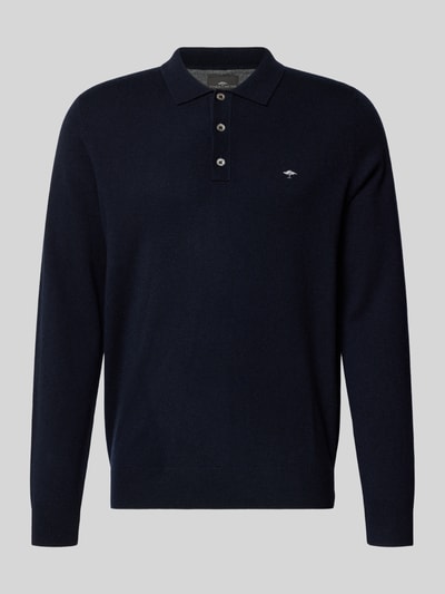 Fynch-Hatton Poloshirt van een mix van merinowol en kasjmier met labelstitching Marineblauw - 2