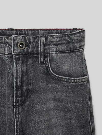 Productfoto, Straight Leg Jeans met steekzakken model 'GUARD' van CARS JEANS in grijze denim met stretch, rechte fit, knoop- en ritssluiting, taillewijdte 33 cm, binnenbeenlengte 67 cm, zichtbare textuur.
