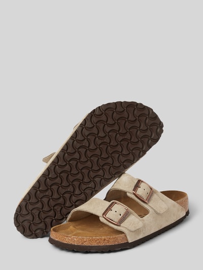 Birkenstock Lederslides mit Dornschließen Modell 'Arizona' Taupe 4