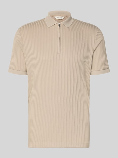 Produktfoto, Regular Fit Poloshirt mit Bio-Baumwoll-Anteil Modell 'FAVE' von SELECTED HOMME in Beige, Rippenstruktur, Polokragen, kurzer Reißverschluss