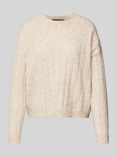 Vero Moda Regular Fit Strickpullover mit Wollanteil und Rollsaum Modell 'WILLA' Beige 2